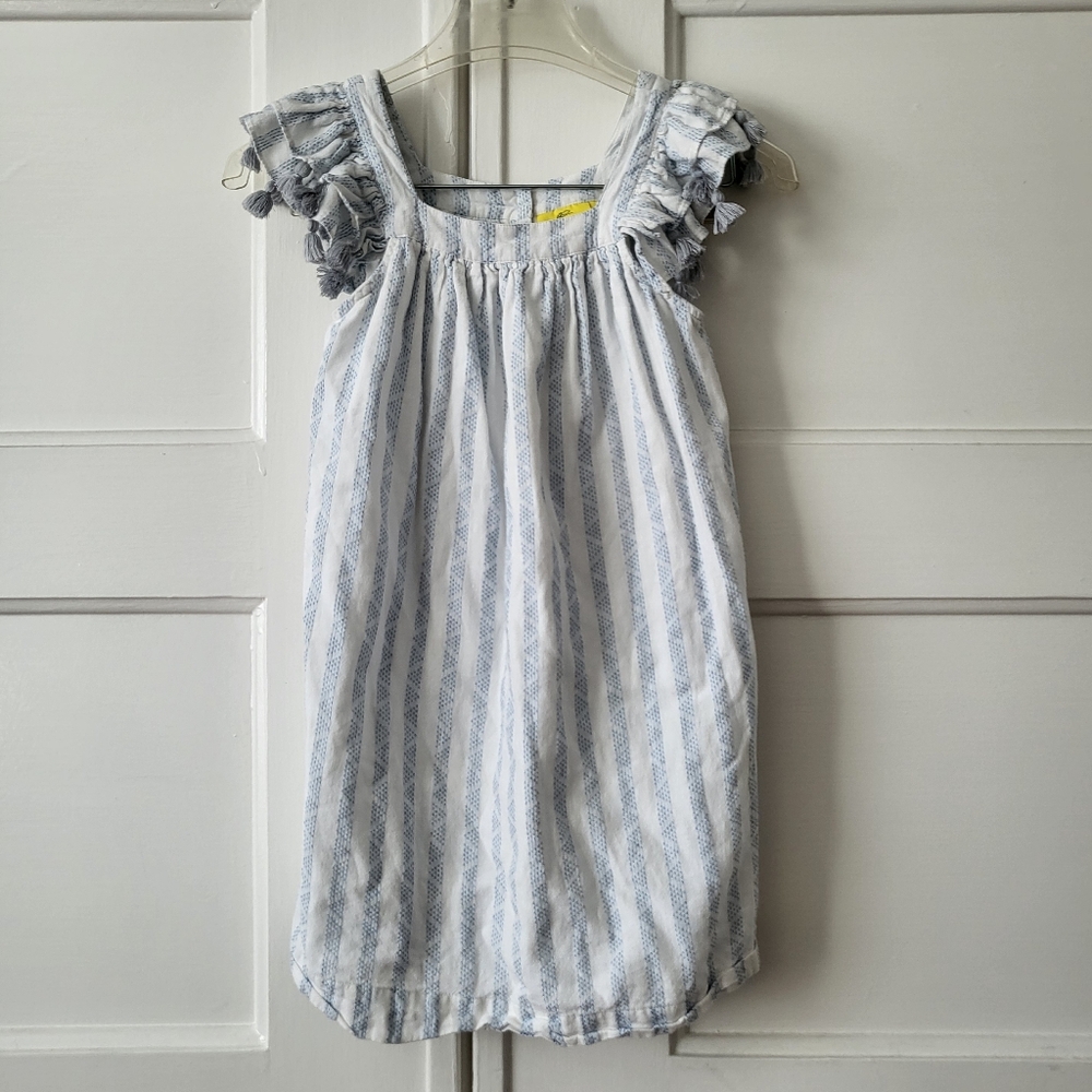 Roller Rabbit Blue Stripe Pom Pom Tassel Tank Dress Cotton Size 8